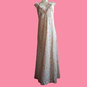 Maxi Dress sz 8 Vintage 1970s 1of1 Handmade Floral Sleeveless Ruffled Cross Back